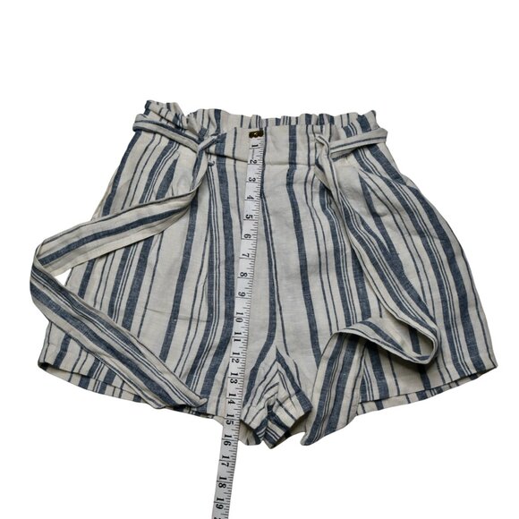 Zara Women's Cream and Blue Summer Linen Striped Shorts, size Extra Small - Picture 7 of 8